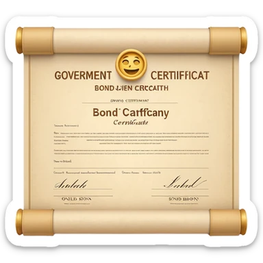 Minimalistic 3D emoji style government bond certificate, rolled parchment document without ribbon, clean beige paper, subtle texture, financial document look, simple shading, soft shadow, isolated on transparent background, professional, modern emoji design, no festive elements, no bow sticker
