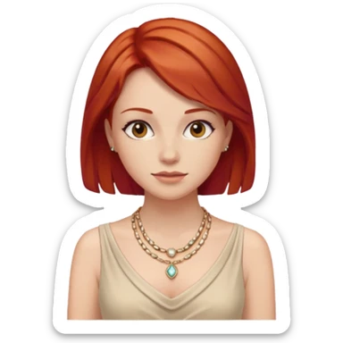 lady-in-light beige-dress-,-red-hair,-wearing-necklace sticker