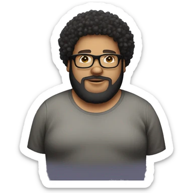 fat bearded lightskin with curly afro and glasses. give him a black shirt sticker