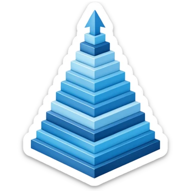 The design should show stylized, stacked digital UI layers or building blocks rising diagonally to form an abstract upward arrow or graph. The aesthetic must be clean, geometric, and precise. Use a sophisticated monochromatic palette sticker