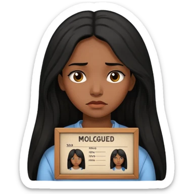 sad black prisoner long haired woman mug shot with bg no cup no mug sticker