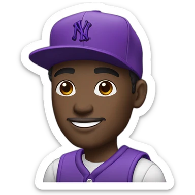 dark-skinned guy in violet attire, wearing a violet NY cap and rocking violet Jordan Retro 4. 🟣🧢👟 sticker