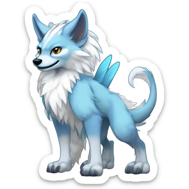 Cute Protogen-vernid-sergal-wickerbeast-fantasy-animal-fursona griffsnuff & LiLaiRa & Falvie full body white and light blue fur with white outline sticker