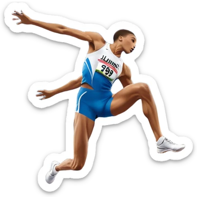 An icon showing a high jumper in mid-air, soaring over a bar in a track and field event. The background features a stadium with cheering fans, bright lights, and a clear blue sky. The athlete’s form captures the grace and power of the jump. Transparent background highlights the dynamic moment sticker