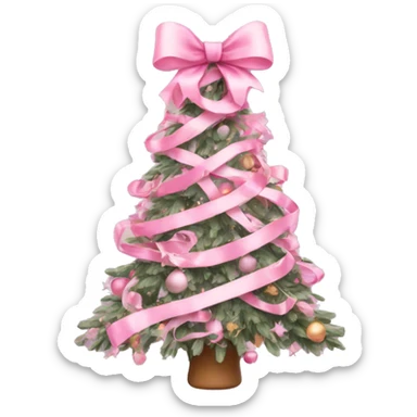 pastel pink decorated christmas tree with a pink bow and ribbons  sticker