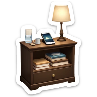 A dimly lit bedroom with a phone tucked away on a nightstand across the room. The bed is neatly made, and a glass of water sits beside a book on a cozy nightstand. Soft lighting signals a peaceful wind-down, representing the calm and control that comes from reclaiming your evenings. sticker