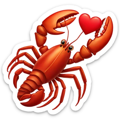 lobster holding a red emoji heart in it’s left claw sticker