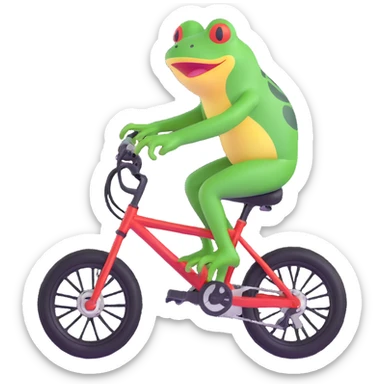 a frog riding a full suspension mountain bike, 3D emoji style sticker