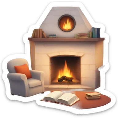 Cozy fireplace reading book sticker