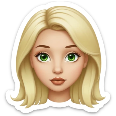 light skin girl with blonde hair and light brown roots, big lashes, medium size nose, big green eyes, big lips  sticker