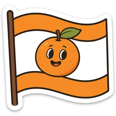 flag with orange stripes on top and bottom, mandarin in the center, modern style, bright colors, no text sticker