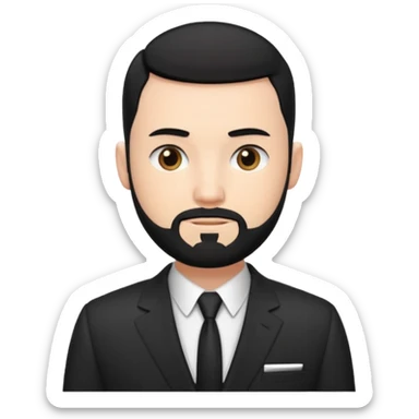 thin adult man, white, with black hair with buzzcut, with nice beard, wearing suit sticker