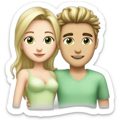  170 cm Blond boy Green  eye kissing brunette girl 160 cm Green eye sticker