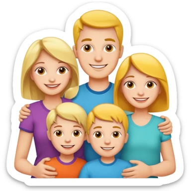 "Husband and wife with 50 children taking a group photo, cheerful, colorful cartoon style, bright and playful." sticker