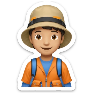 a young student boy with the backpack with bucket hat sticker