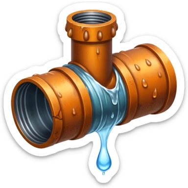 sewer steel shiny pipe with leaking water  sticker