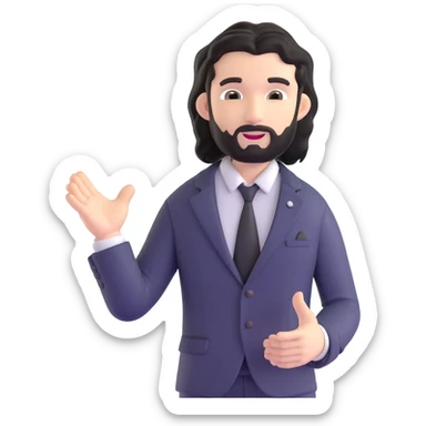 Business strategist man with black wavy hair, stubble, chiseled face, wearing blazer and button-up shirt, standing in front of whiteboard teaching, confident engaging expression sticker