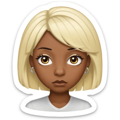 crée moi une jeune adulte noir au yeux brider marron foncer et une perruque blonde avec des baby hairs percing au nez et des gros faux cils bien charger , une fille un peu 92i sticker