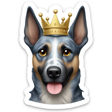 A malinois dark blue merle color with a crown on his head sticker
