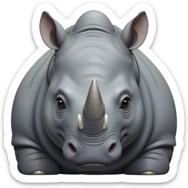 Cinematic Noble Rhinoceros Portrait Emoji, Poised and regal, with a massive, powerful build and a thick, armored hide of slate gray, deep-set soulful piercing eyes, Simplified yet sharp and sophisticated features, highly detailed, glowing with a soft, dignified glow, high shine, intelligent and formidable, stylized with an air of ancient might, focused and attentive, soft glowing outline, capturing the essence of a watchful and commanding behemoth, so majestic it feels as though it could charge out of the screen with effortless authority! sticker