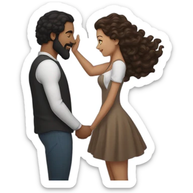Brown man with a smooth black hair and a black beard kissing a white woman with long brown curly hair sticker