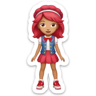 pretty and cute realistic modern day strawberry shortcake full body with red shoes emoji sticker