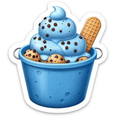 Blue ice cream speckled with cookie crumbles in a bucket sticker