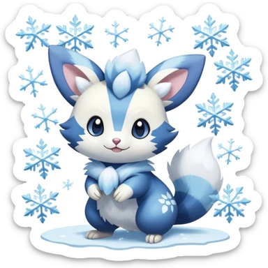 Shiny White Pastel Snowy Icy Sparkly Cute Furret-Meowstic-Zangoose-Hybrid (Full body) with snow and snowflakes  sticker