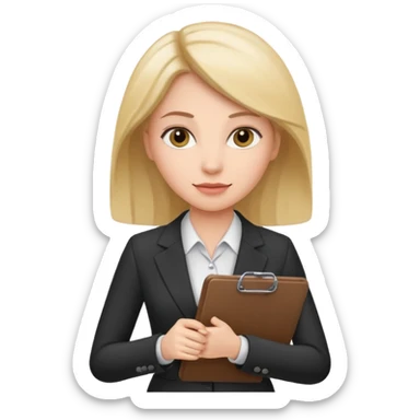 woman in business attire holding a clipboard sticker