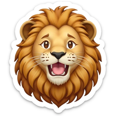 Cinematic Cute Yawning Lion Portrait Emoji, Head tilted slightly with a dramatic, wide-open yawn, showcasing a soft, downy tawny Fur with a majestic mane, floppy ears slightly drooping, round amber eyes barely open in drowsy contentment, Simplified yet irresistibly adorable features, highly detailed, glowing with a soft, cozy glow, high shine, relaxed yet expressive, stylized with a touch of savannah whimsy, bright and endearing, soft glowing outline, capturing the essence of a sleepy yet affectionate lion, so drowsy it feels like it could stretch out of the screen and curl up for a nap! sticker