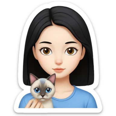 A girl with mid length black hair with siamese cat sticker