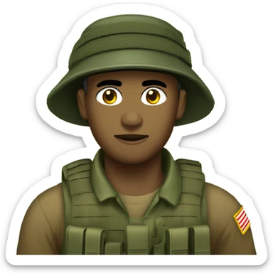 recon marine in jungle fatigues with bush hat sticker