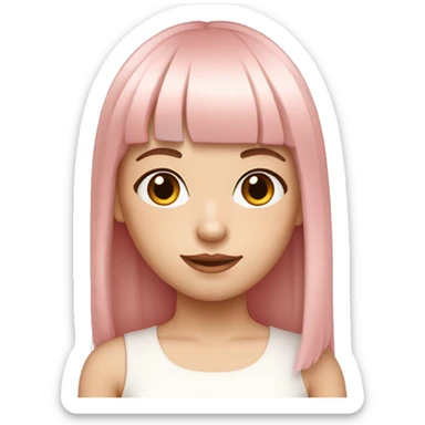 Beautiful, white-skinned girl with soft pink straight hair, and the flat bangs are a little loose. sticker