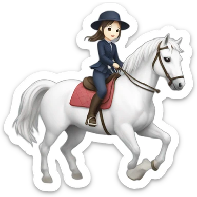 white horse riding japanese cute girl sticker