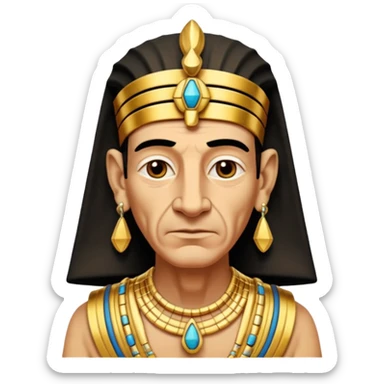 An aging pharaoh with deep wrinkles, elaborate gold jewelry, and a wise commanding gaze.
 sticker