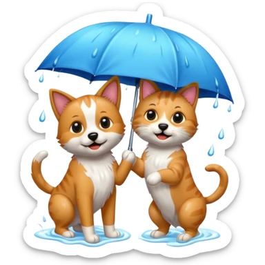 dog and cat playing in the rain sticker