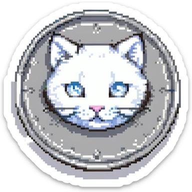 A silver coin with a cat face sticker