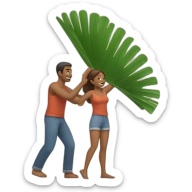woman fanning a man above him with palm leaves sticker