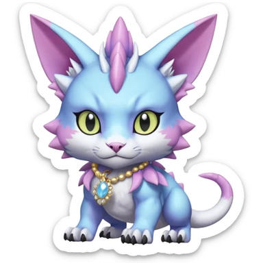Colorful pastel silky smooth soft pastelcore aesthetic lifelike hyperrealistic abyssal garurumon-purloin-feline-Fakemon-Digimon-creature wearing a cool casual fashionable aesthetic clothes and accessories and jewelries and apparels fursona (full body)  sticker
