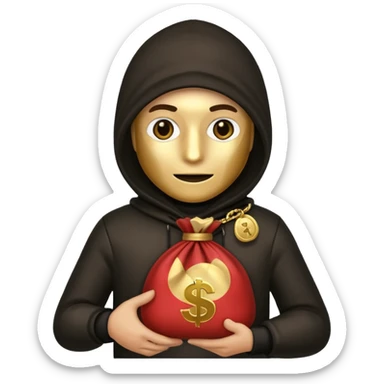 Robber emoji holding a 💰 sticker