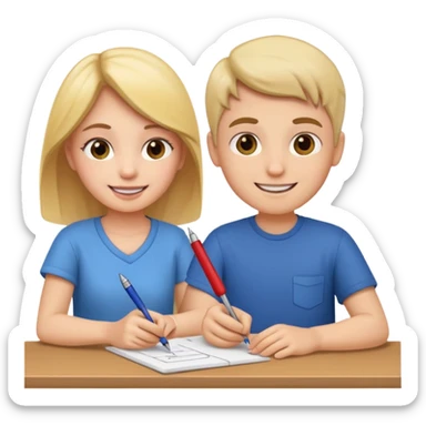 Make an emoji of a girl who is teaching a boy how to make emojis sticker