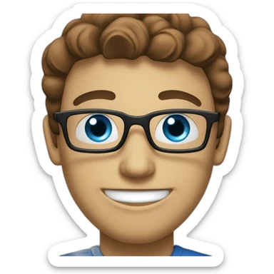 blue eyed computer engineer smiling with a coffee sticker