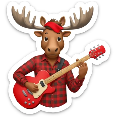 A man with the head of a moose playing a red electric guitar in Alaska sticker