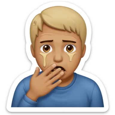 Disgust - strong feeling of revulsion or aversion -  about to vomit. hand over mouth sticker