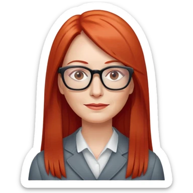middle age Red head long straight hair pale skin wearing glasses sticker