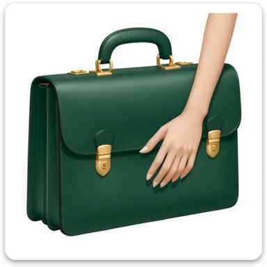female hand with nude manicure holding dark green briefcase for papers, minimalism, side view, no emojis or faces, white background sticker