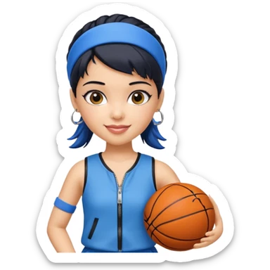 generate a pretty bratz that looks like Kajol- bollywood actress
 Wearing a blue zipper with short blackhair and a blue hairband. Carrying a basketball sticker