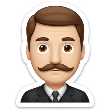 white man with parted brown hair and a thick mustache in the stock ios emoji style sticker