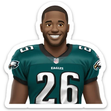 Eagles player wearing 26 smiling sticker