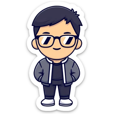 Casual Asian male character with glasses and stylish outfit sticker